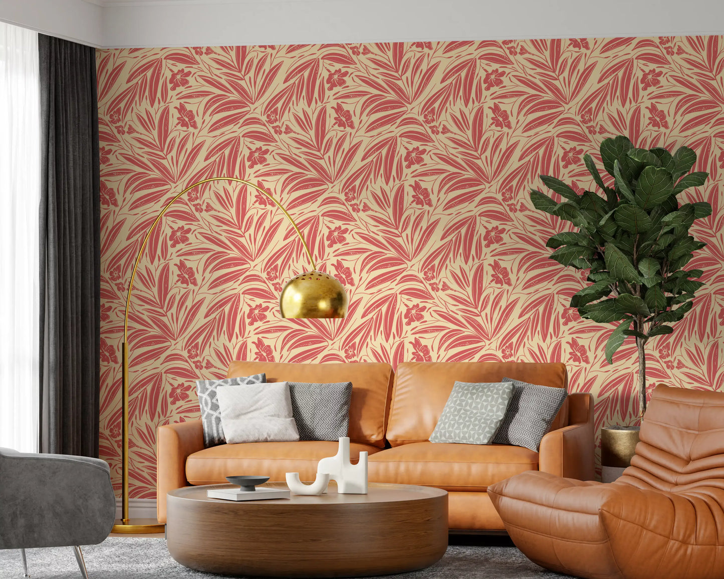 Coral Bloom Botanical Illustration Wallpaper⁠