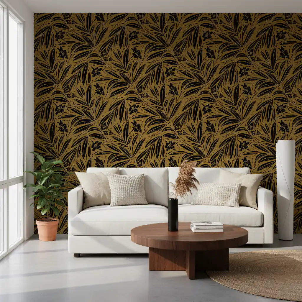 Golden Botanical Silhouette Wallpaper⁠