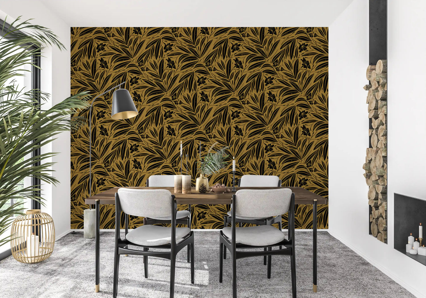 Golden Botanical Silhouette Wallpaper⁠