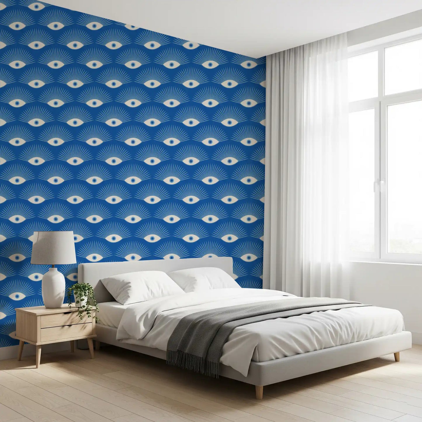 Stylized Eyelash Motif in Cobalt Blue Wallpaper⁠