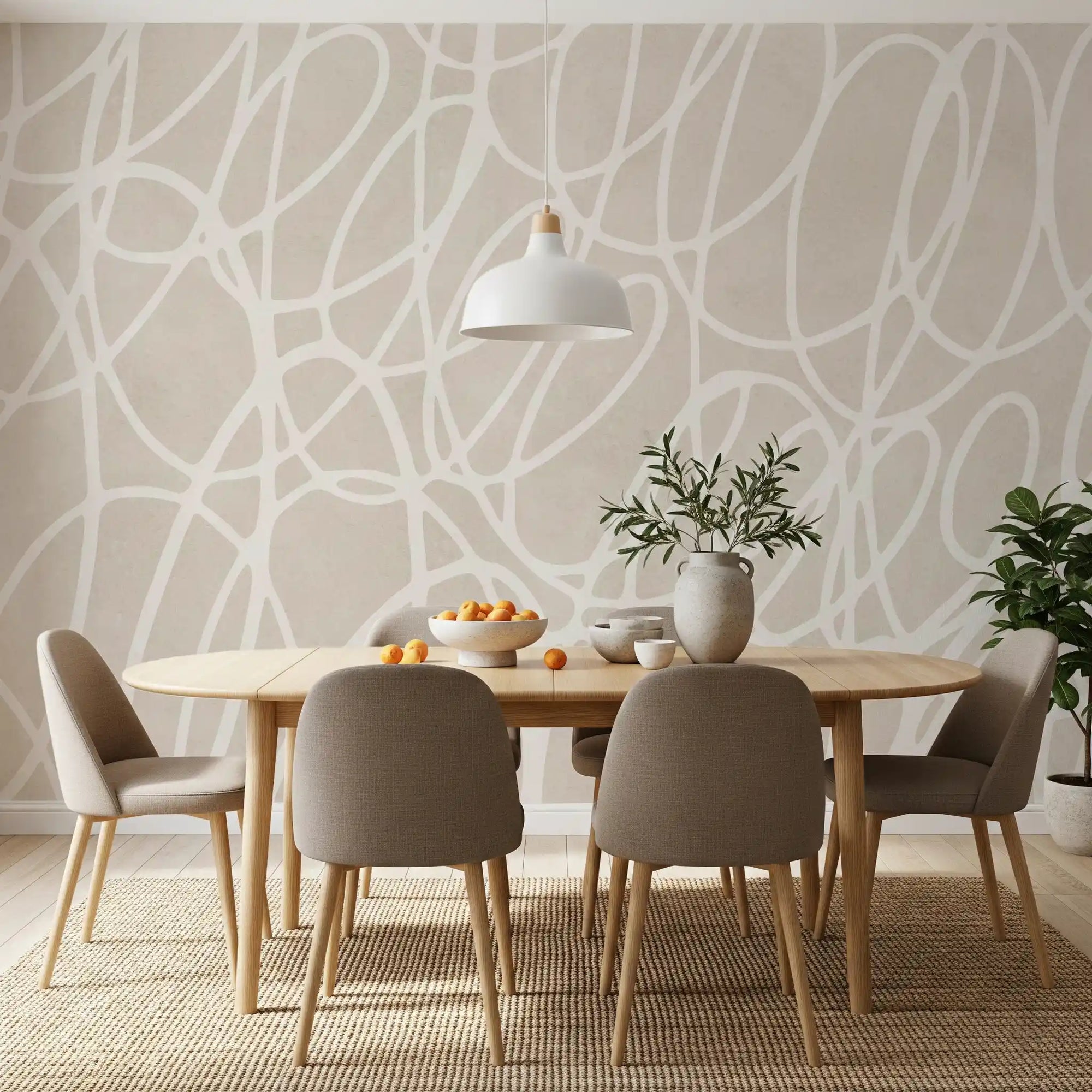 Abstract swirl wall mural wrapping a modern dining room, GD11055

