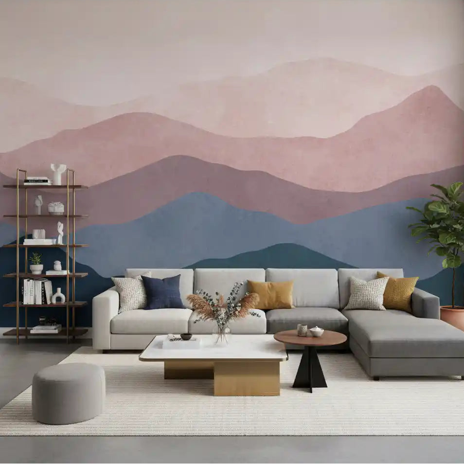 Restful peaks easing a living room, Soft Watercolor Mountain Range wall mural GD11056