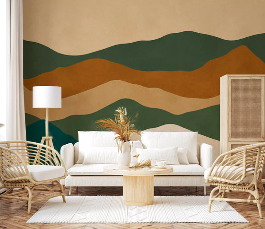 Abstract Earthy Mountain Range Layers Wall Mural