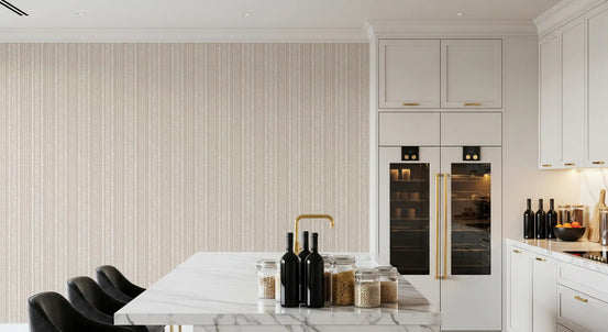 Subtle Creamy Beige Linear Motif Wallpaper⁠