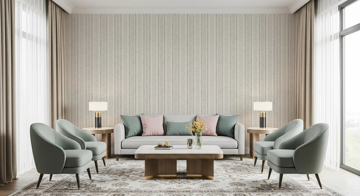 Stitched Neutral Stripe Pattern Wallpaper⁠