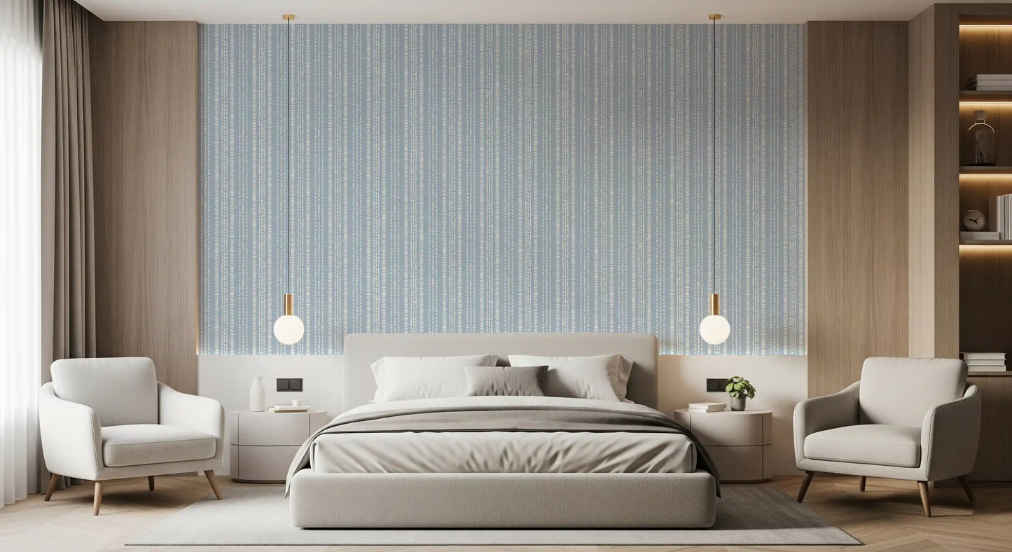 Cream and Indigo Linear Pattern Wallpaper⁠