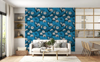 Zen Lotus Pond with Dragonflies in white and blue Wallpaper⁠
