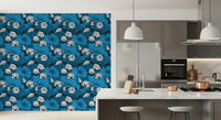 Zen Lotus Pond with Dragonflies in white and blue Wallpaper⁠