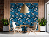 Zen Lotus Pond with Dragonflies in white and blue Wallpaper⁠