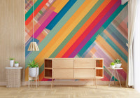 Abstração vibrante de listras diagonais Wall Mural