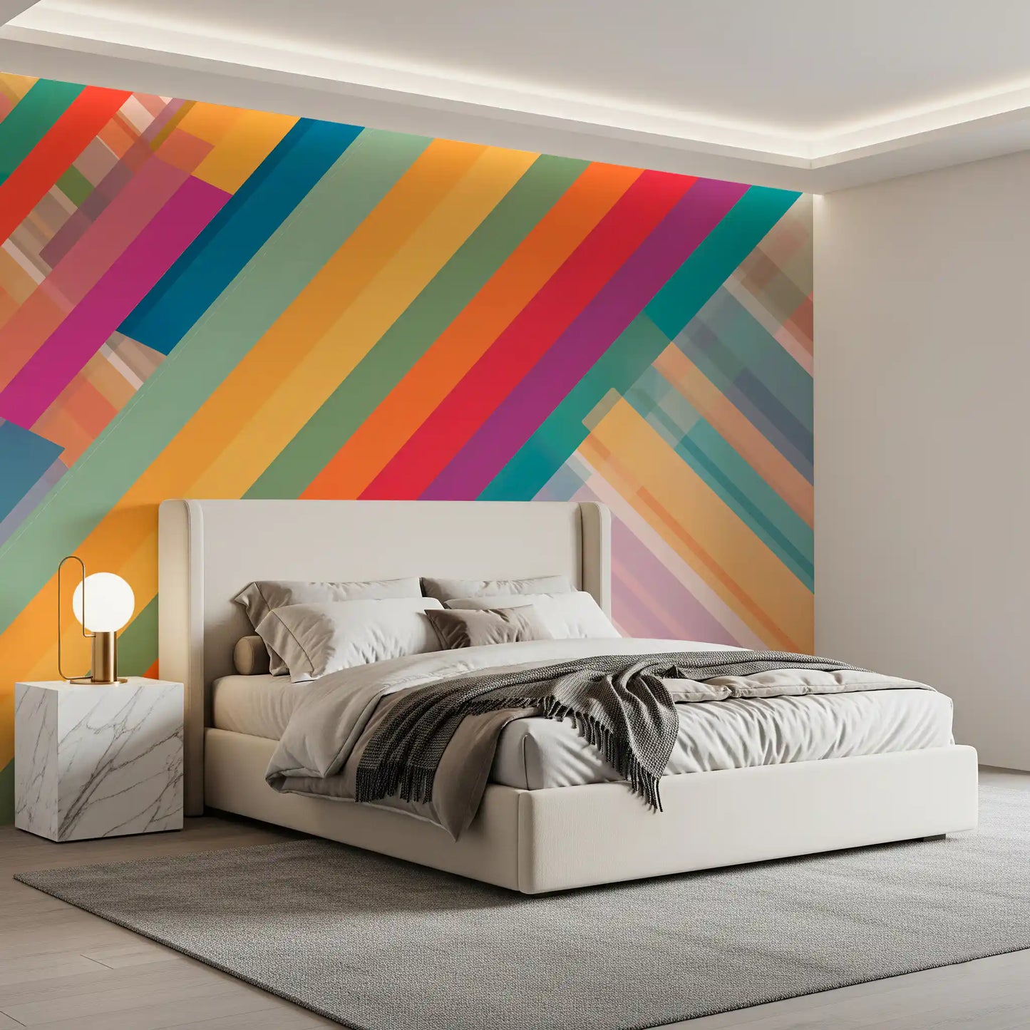 Abstração vibrante de listras diagonais Wall Mural