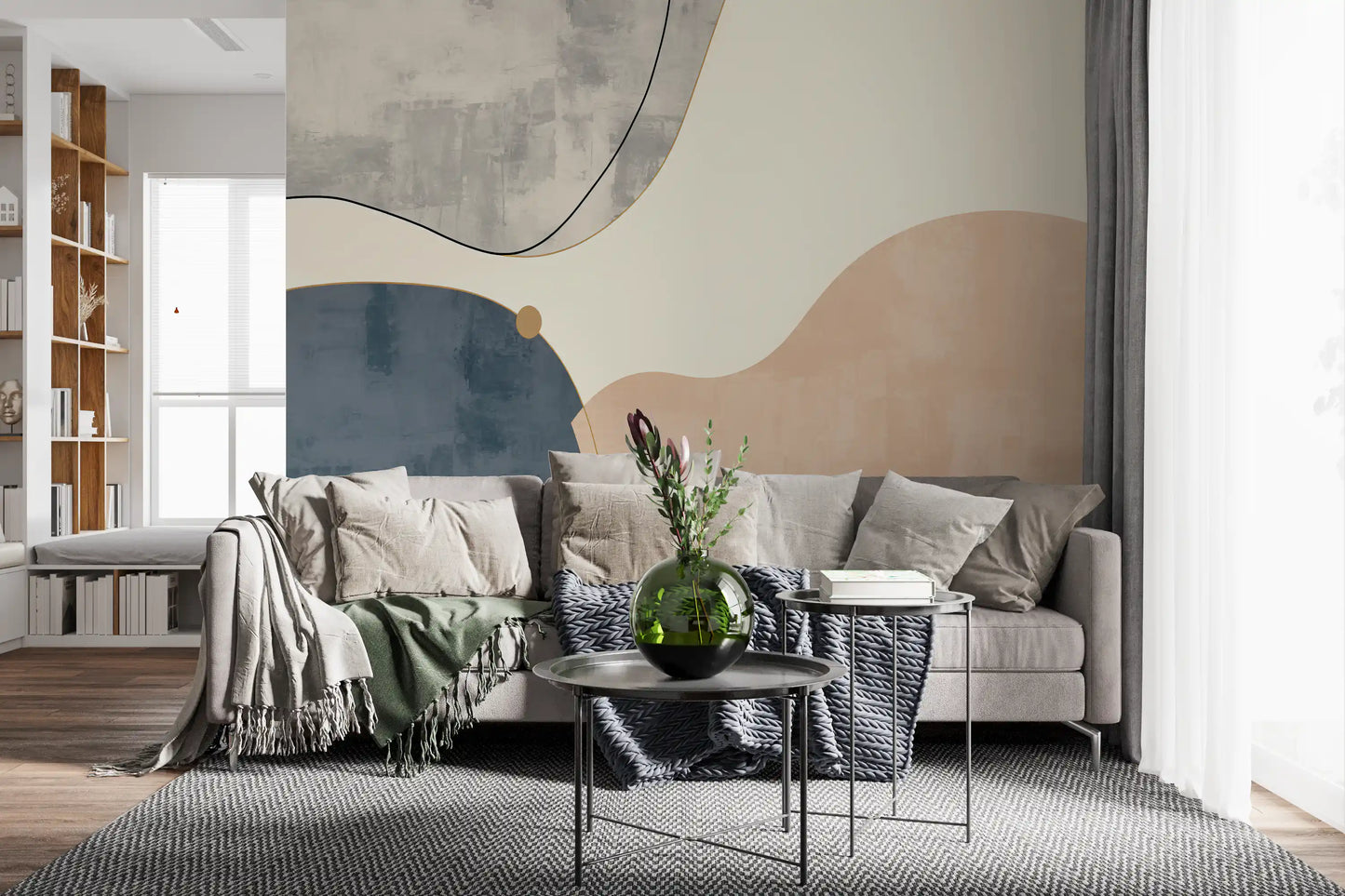 Arte geométrica minimalista com curvas suaves Wall Mural