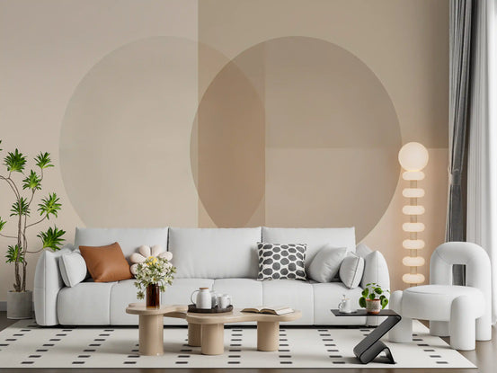 Living room set off by two beige rounds, Minimalist Circles wall mural GD11082
