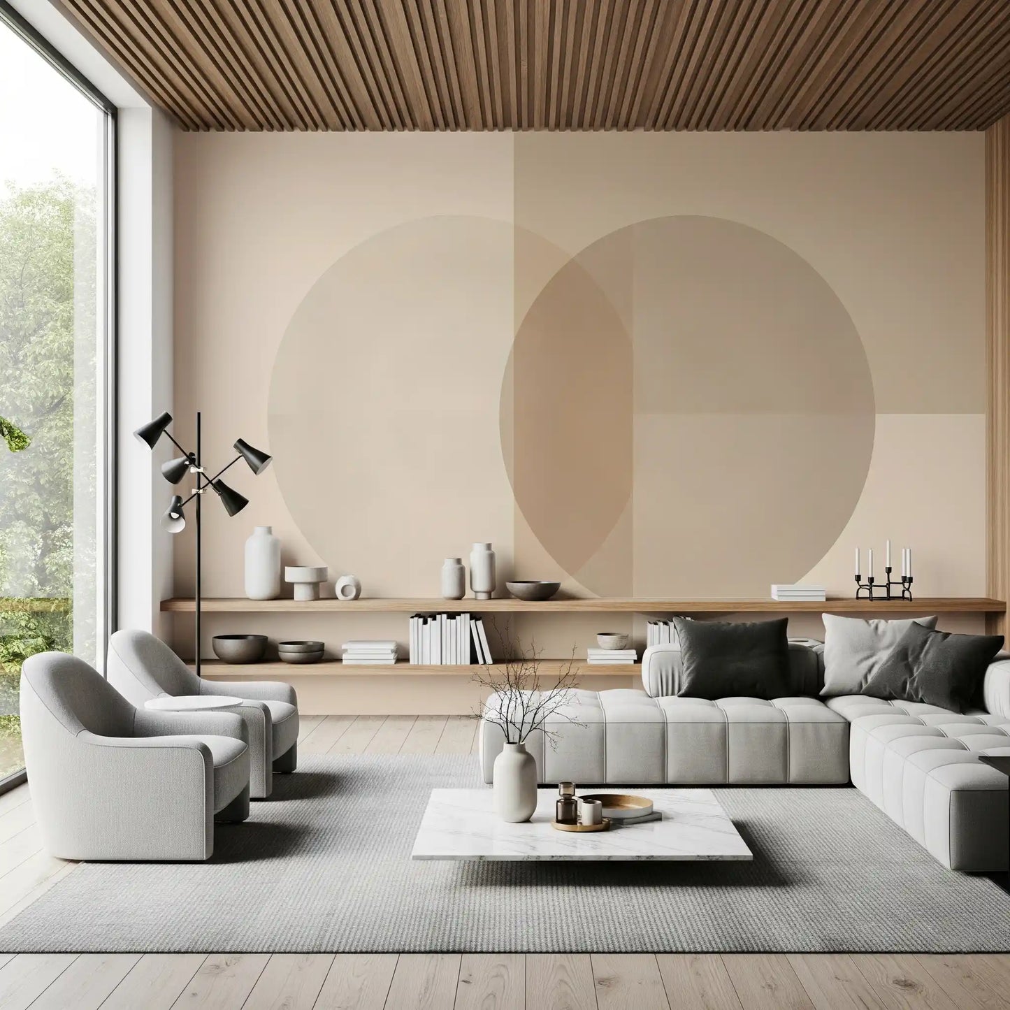 Círculos minimalistas em tons suaves de bege Wall Mural