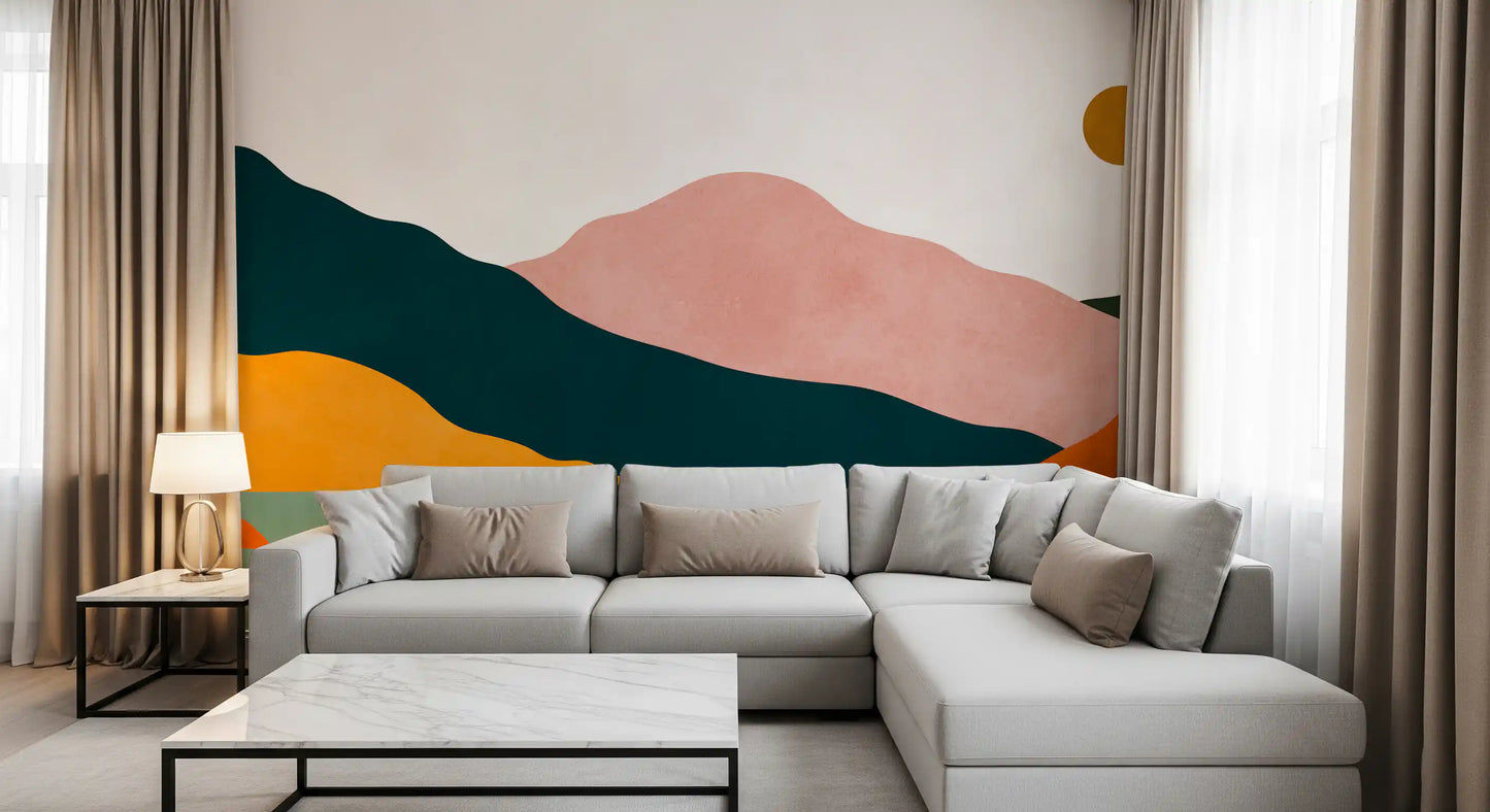 Abstract Peaks and Golden Sun Landscape Wall Mural
