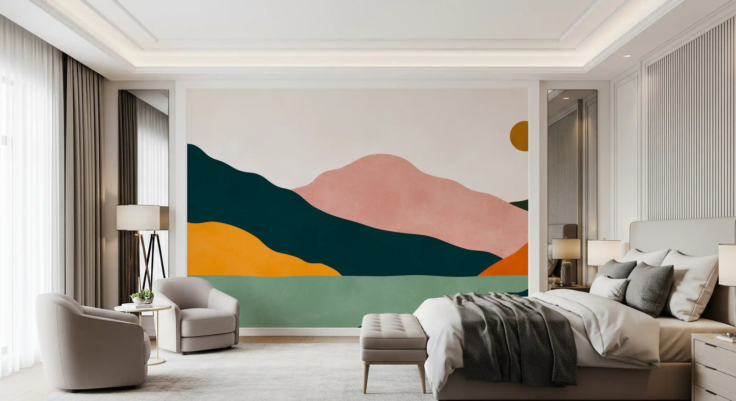 Abstract Peaks and Golden Sun Landscape Wall Mural