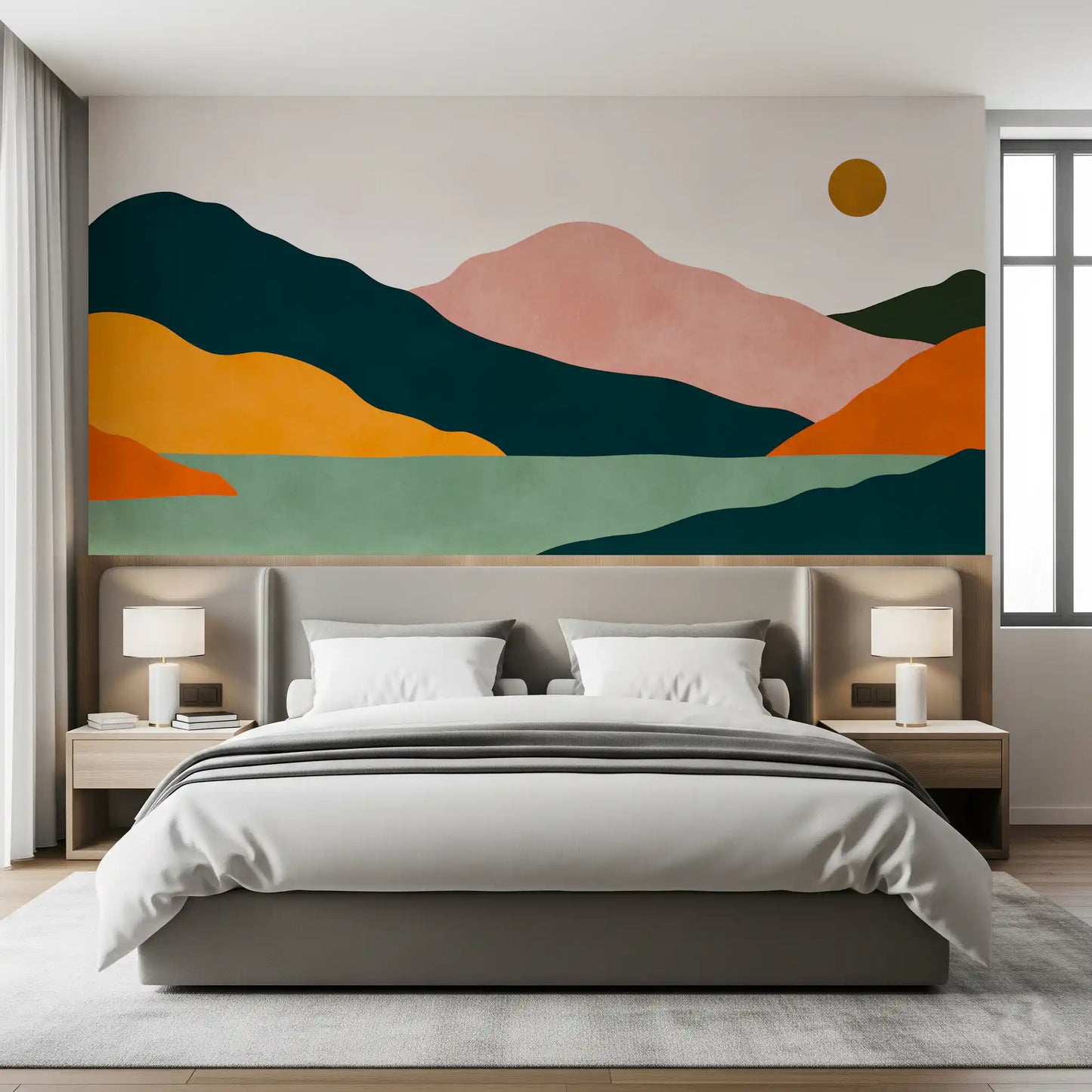 Abstract Peaks and Golden Sun Landscape Wall Mural