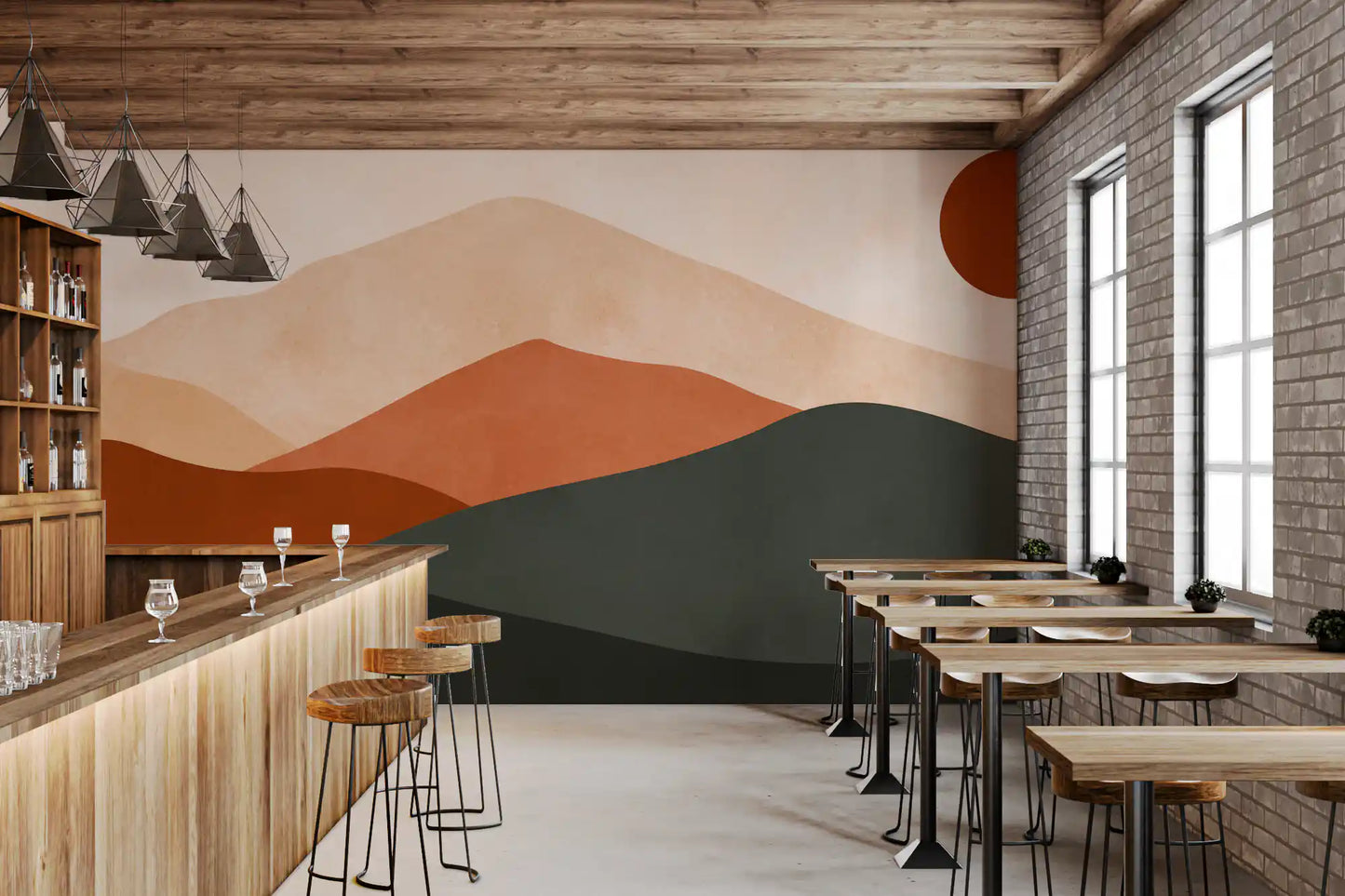 Minimalist Terracotta Mountain Horizon Wall Mural