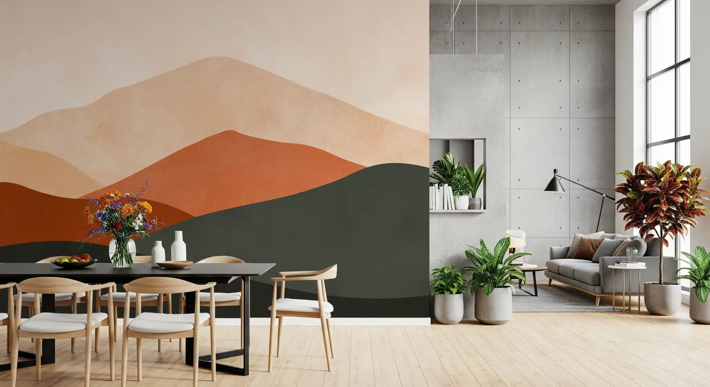 Minimalist Terracotta Mountain Horizon Wall Mural