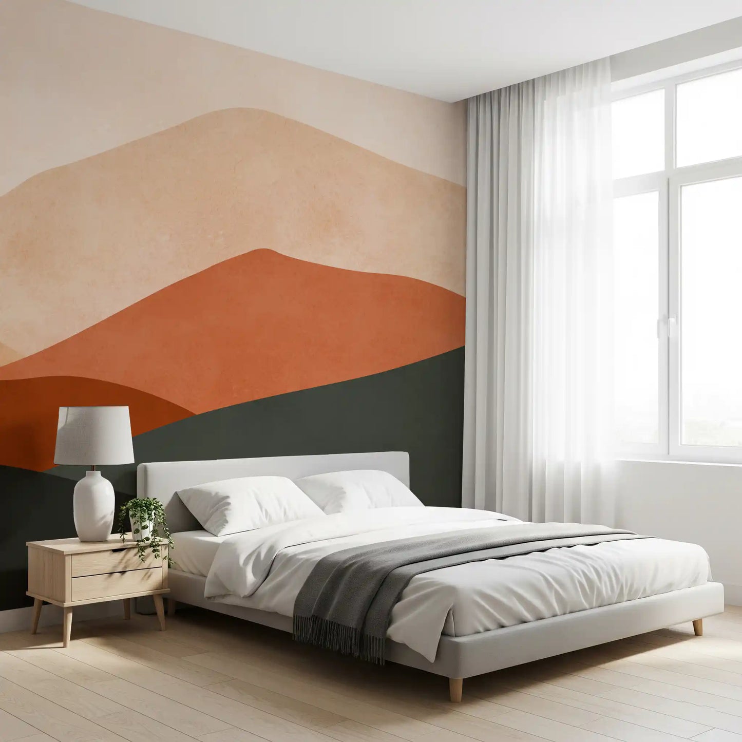 Minimalist Terracotta Mountain Horizon Wall Mural