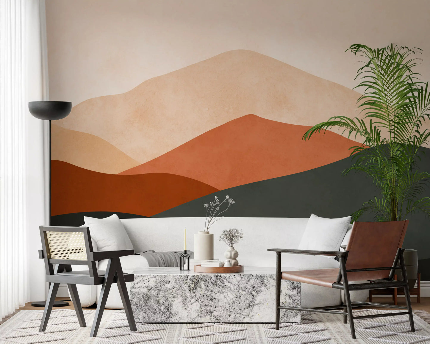 Minimalist Terracotta Mountain Horizon Wall Mural