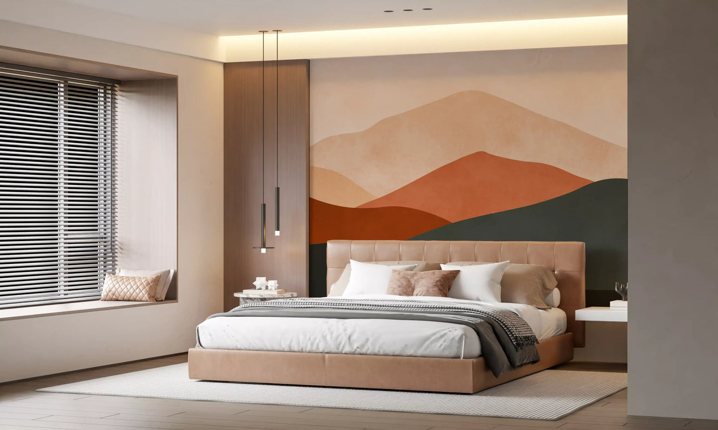Minimalist Terracotta Mountain Horizon Wall Mural