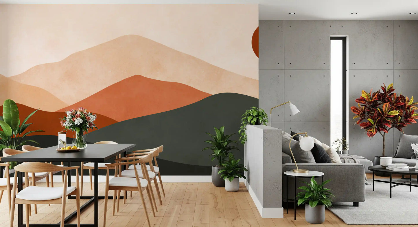 Minimalist Terracotta Mountain Horizon Wall Mural