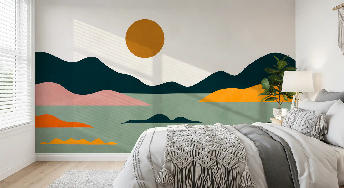 Abstract Geometric Sunset Horizon Wall Mural