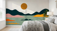 Abstract Geometric Sunset Horizon Wall Mural