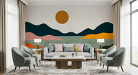 Abstract Geometric Sunset Horizon Wall Mural