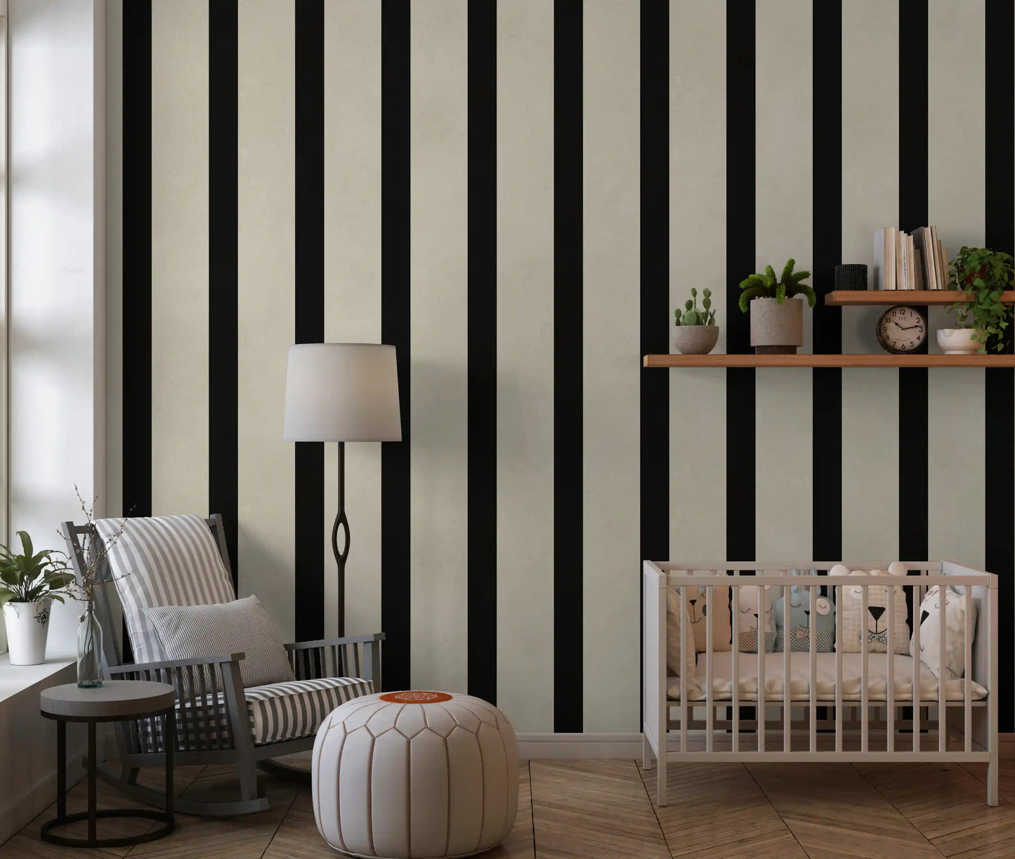 Listras verticais minimalistas em preto e bege Wall Mural