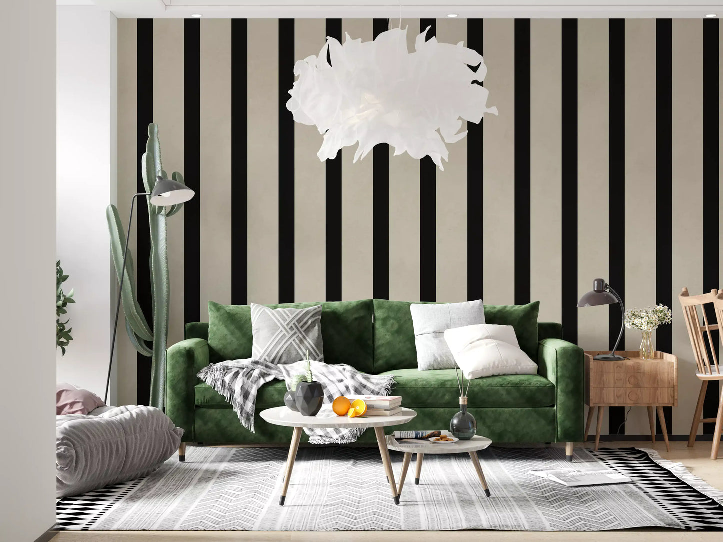 Listras verticais minimalistas em preto e bege Wall Mural
