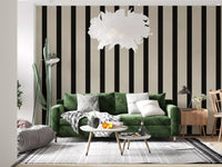 Listras verticais minimalistas em preto e bege Wall Mural