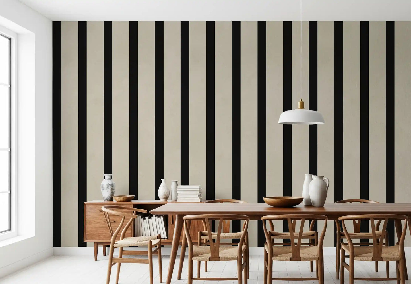 Listras verticais minimalistas em preto e bege Wall Mural