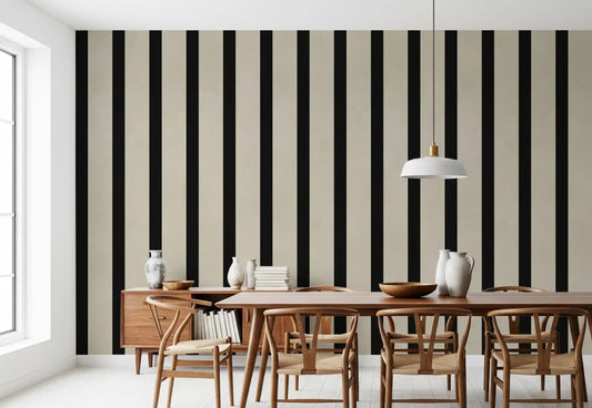 Listras verticais minimalistas em preto e bege Wall Mural