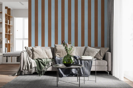 Sky Blue and Earthy Brown Stripes Wall Mural