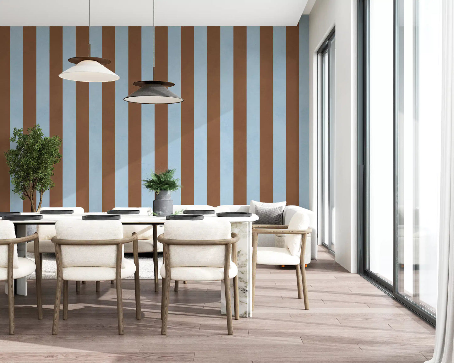 Sky Blue and Earthy Brown Stripes Wall Mural