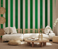 Emerald and Cream Vertical Stripes Wall Mural