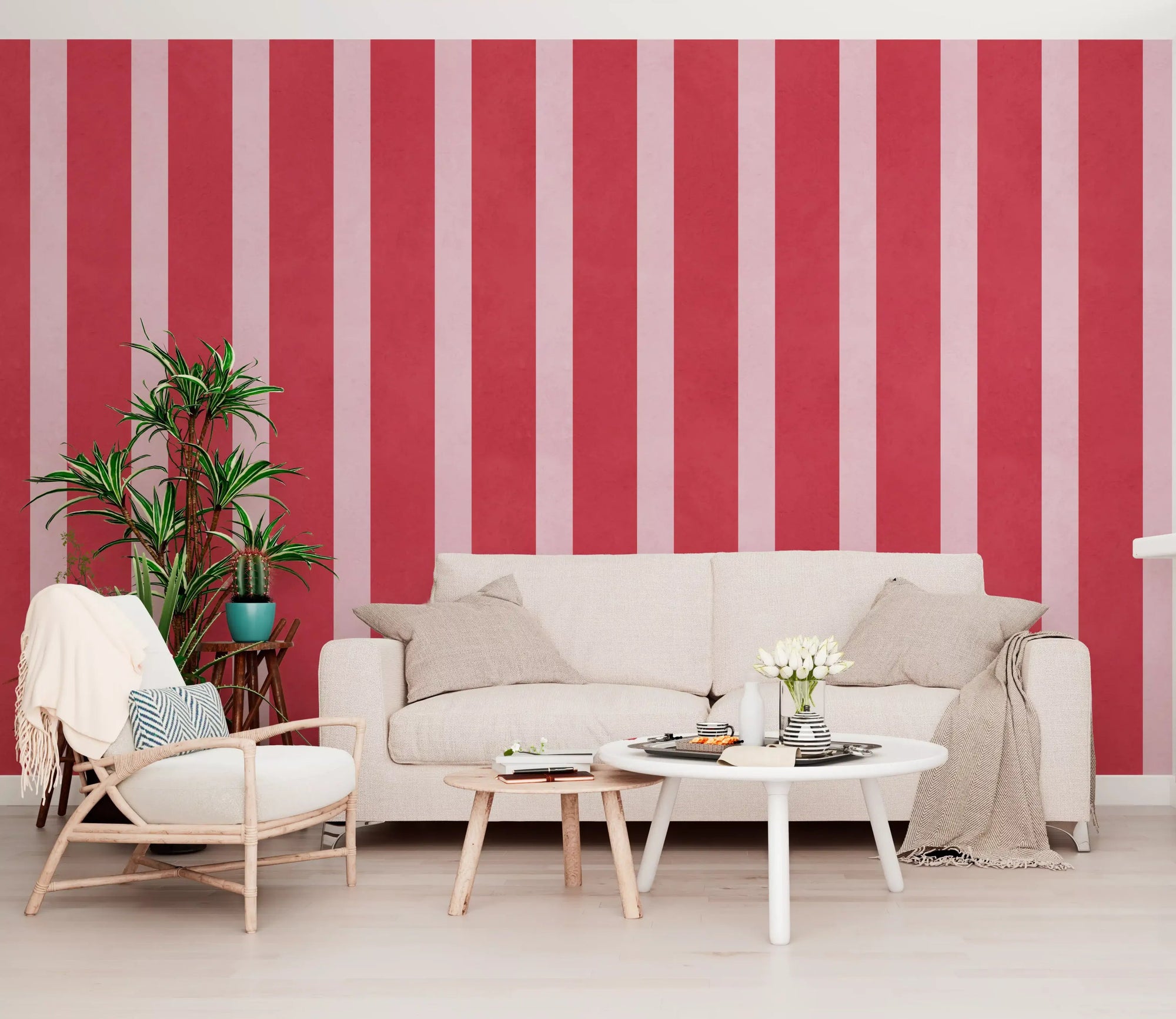 Candy striped vertical wall mural spanning a living room feature space GD11094
