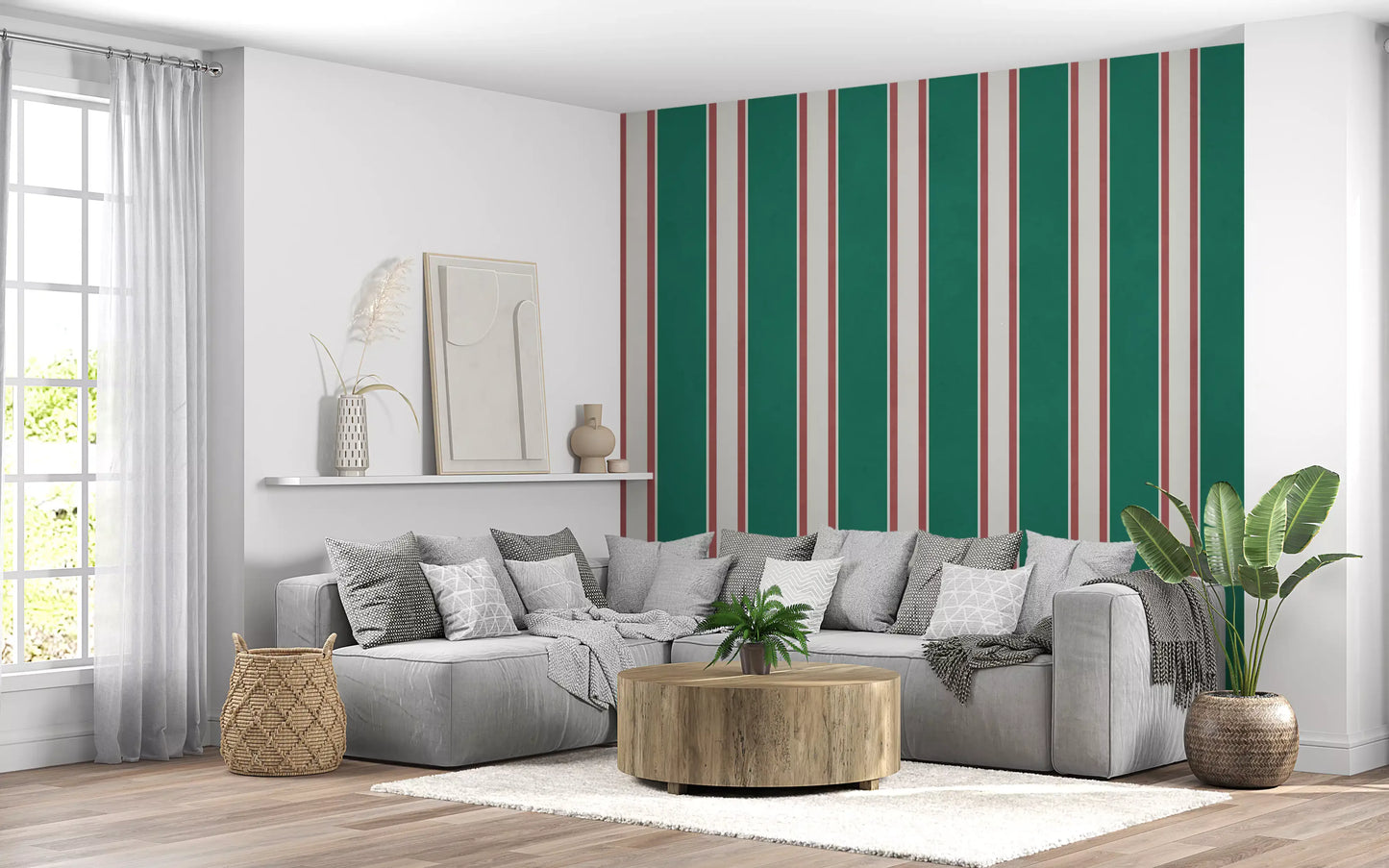 Classic Emerald Stripe Pattern Wall Mural