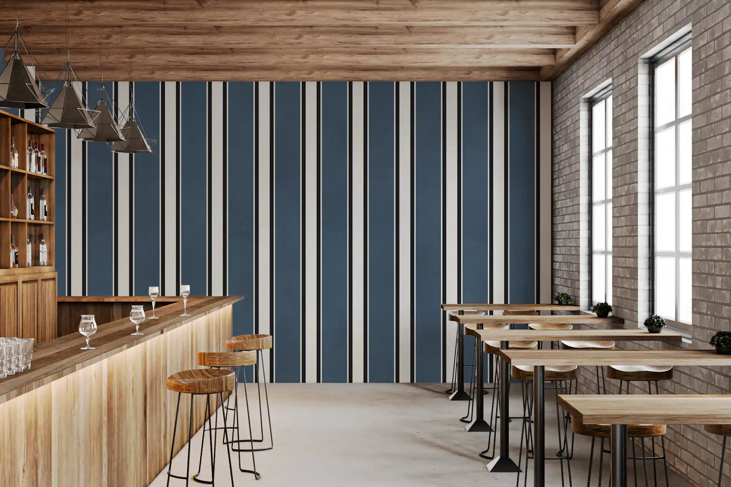 Classic Navy Striped Pattern Wall Mural