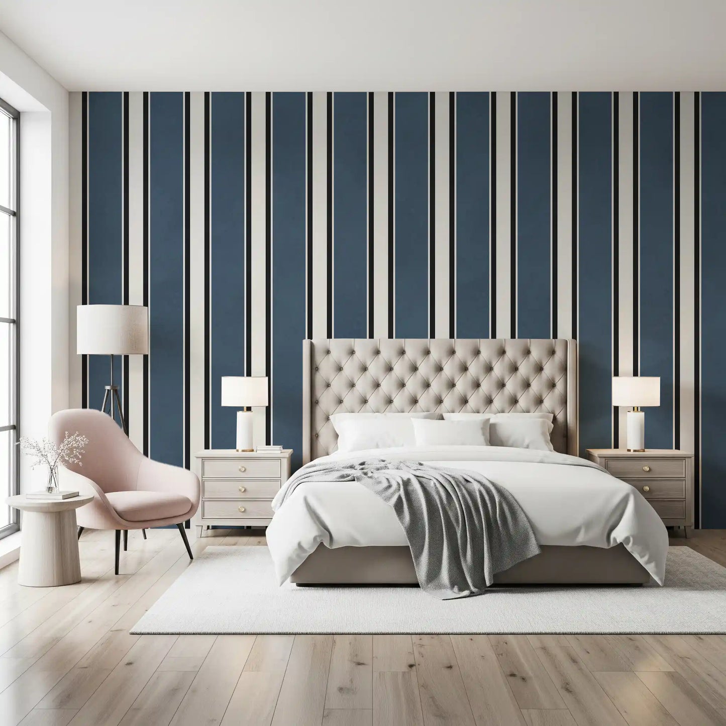 Classic Navy Striped Pattern Wall Mural
