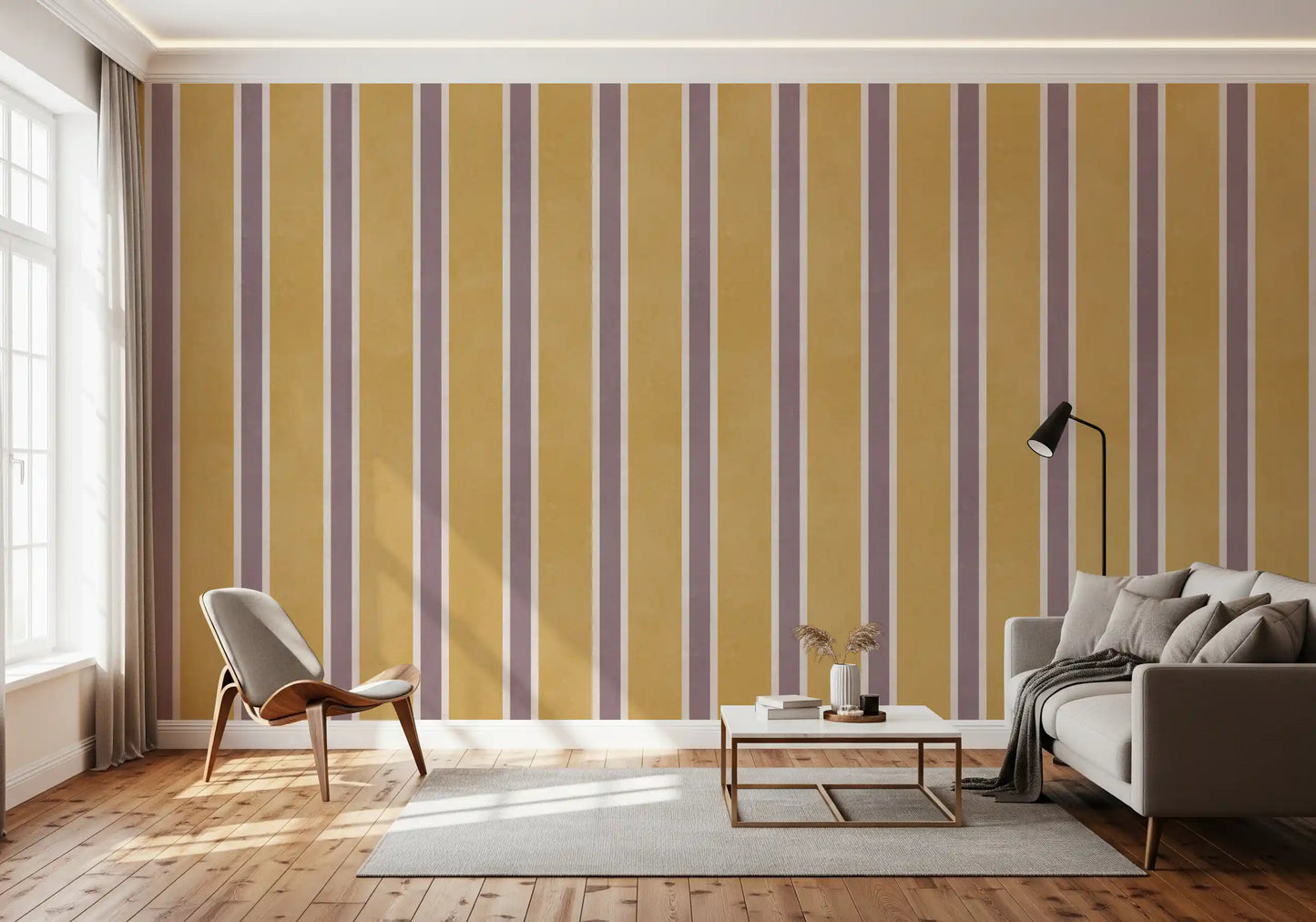 Padrão listrado vertical em ocre dourado Wall Mural