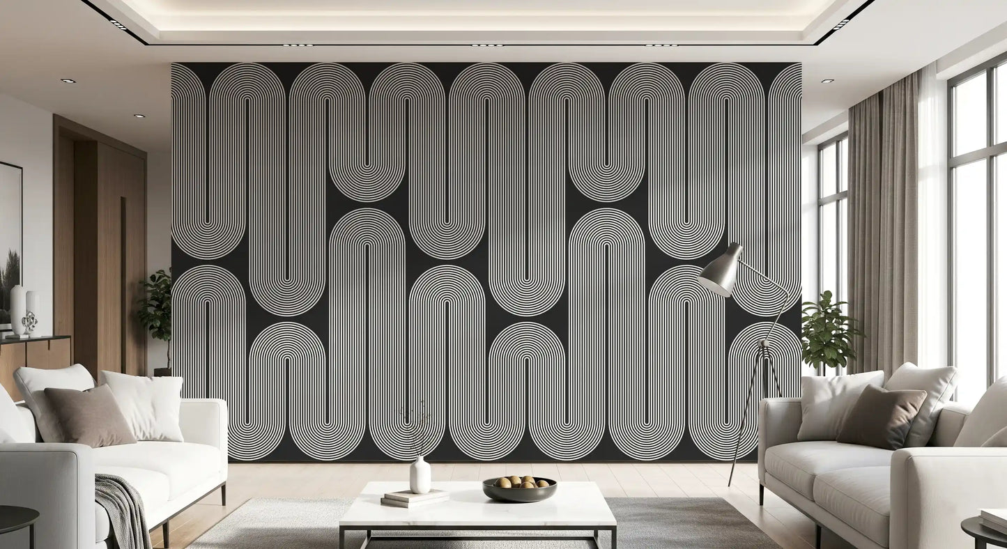Arcos de onda minimalistas em monocromático Wall Mural