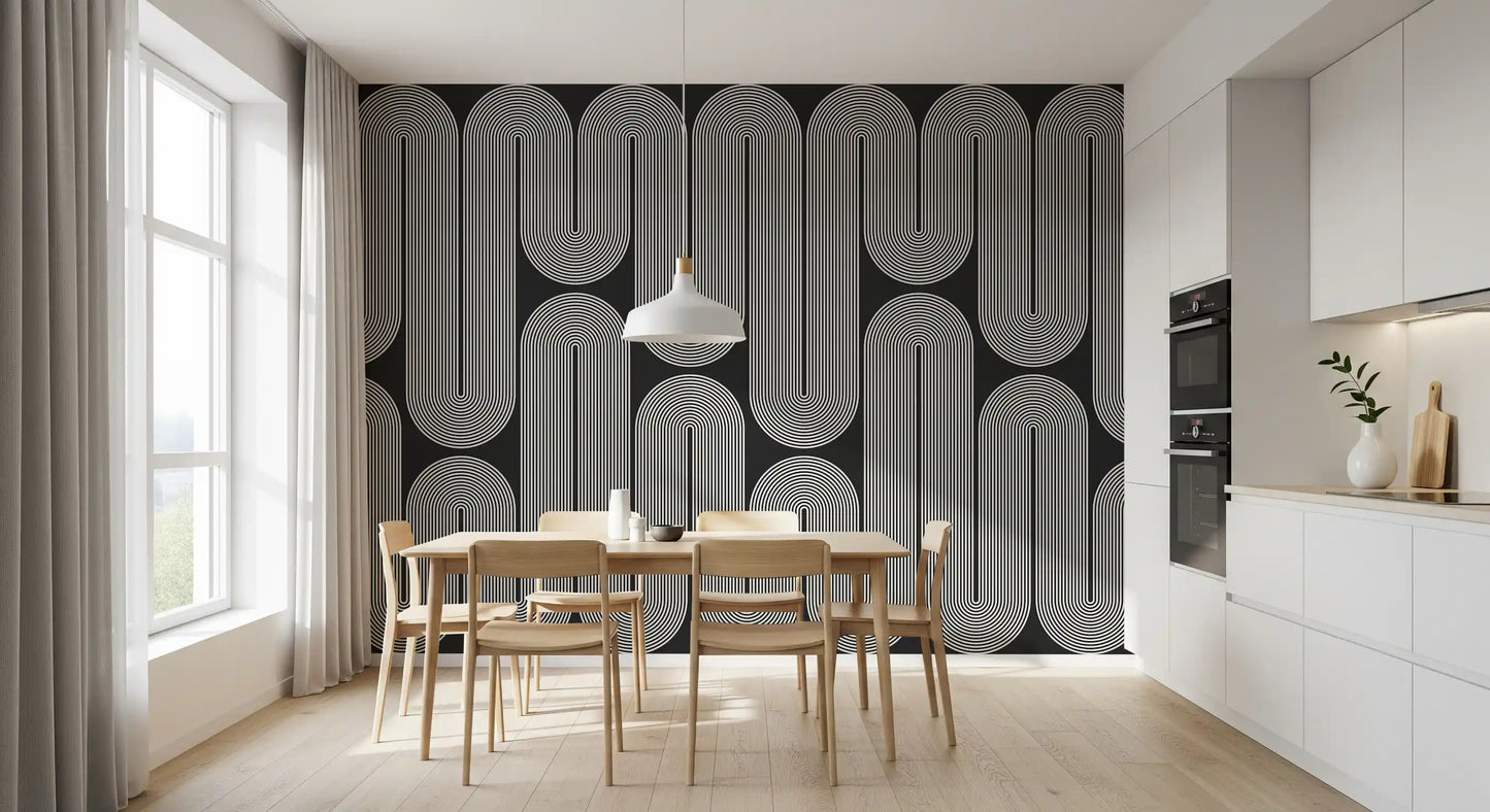 Arcos de onda minimalistas em monocromático Wall Mural