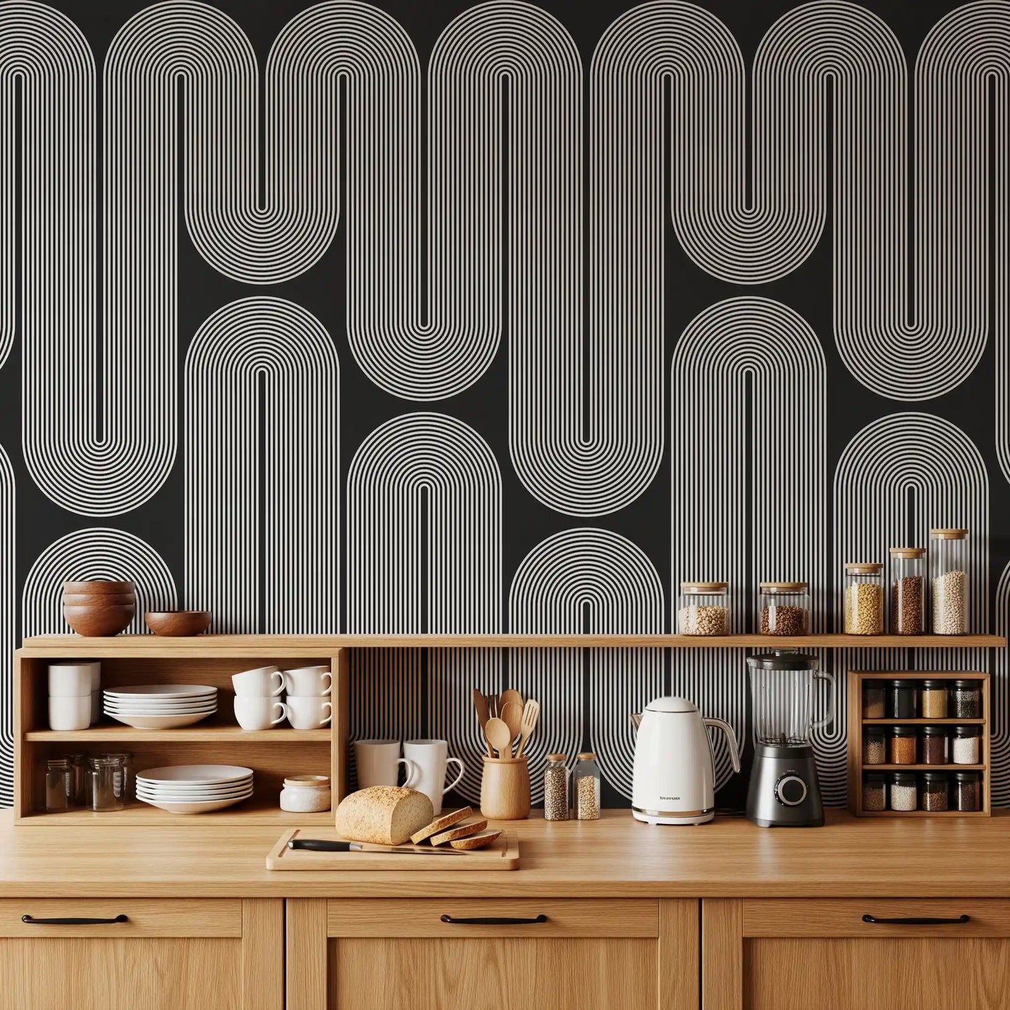 Arcos de onda minimalistas em monocromático Wall Mural