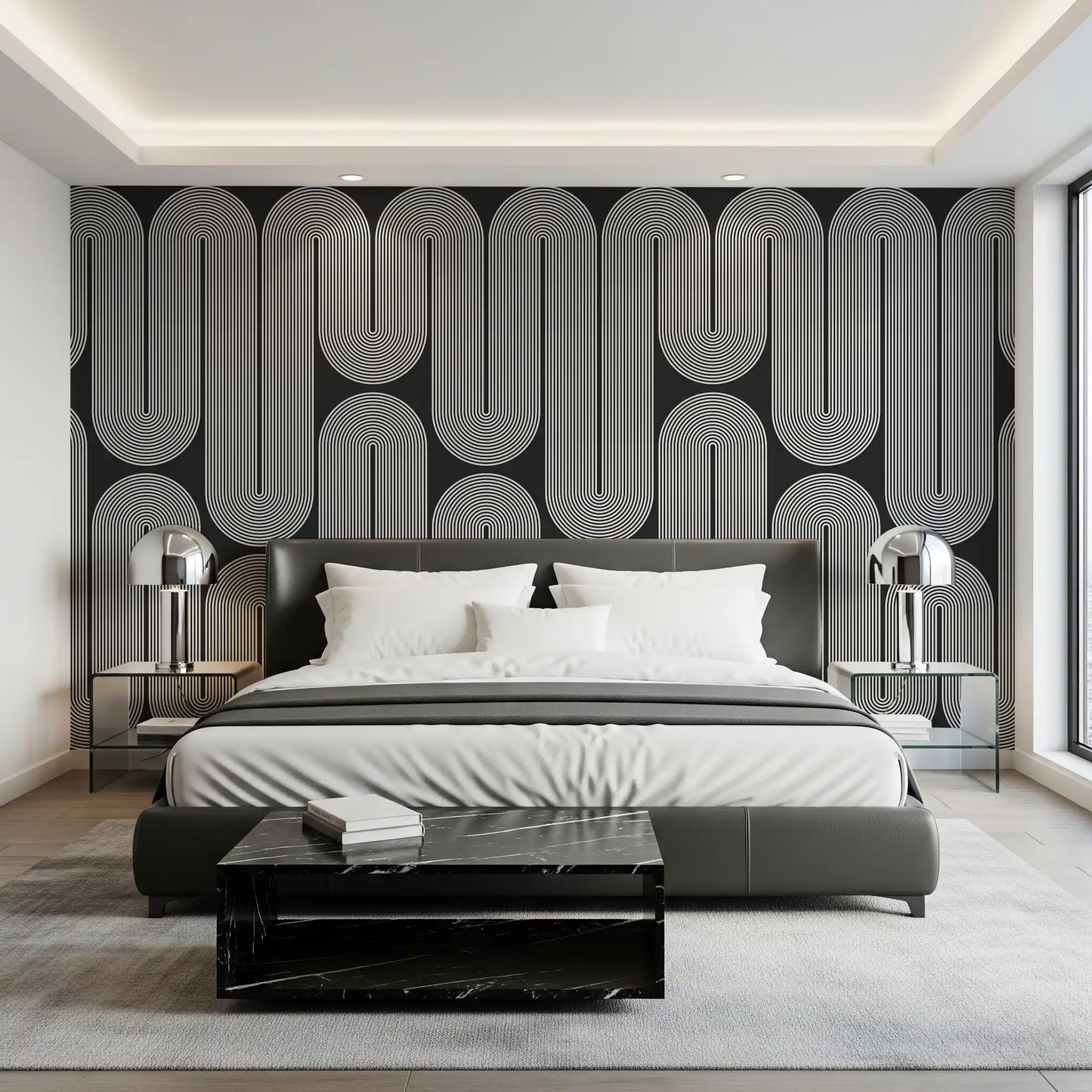 Arcos de onda minimalistas em monocromático Wall Mural