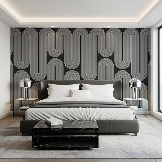 Arcos de onda minimalistas em monocromático Wall Mural