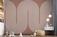Padrão minimalista de linhas onduladas em terracota Wall Mural