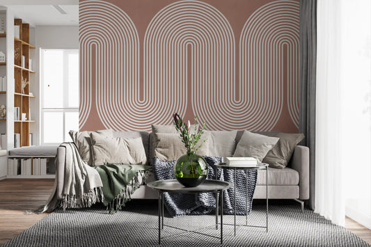 Padrão minimalista de linhas onduladas em terracota Wall Mural